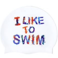 Duda Swim 我愛游泳印花矽膠泳帽, 白色的