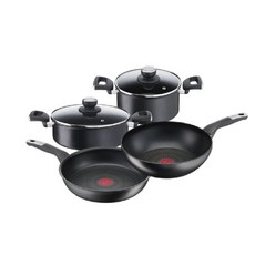 Tefal 法國特福 電磁爐適用Unimited系列鈦塗層鍋具 4入組, 雙耳湯鍋20cm(附玻璃鍋蓋)+雙耳淺湯鍋24cm(附玻璃鍋蓋)+平底鍋28cm+平底炒鍋28cm, 混色