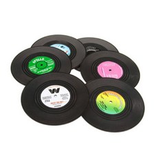 Zemi World 黑膠唱片造型矽膠杯墊 6入組, 混合顏色