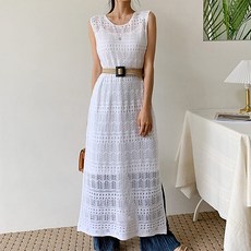 비비에모 펀칭 트임 민소매 롱 니트 원피스 00024 + 슬립 세트