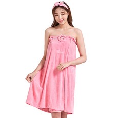 蝴蝶結浴袍 均碼+髮帶, 粉色的, 1套