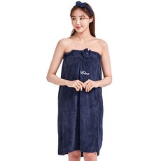 蝴蝶結浴袍 均碼+髮帶, 海軍, 1套