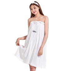 蝴蝶結浴袍 均碼+髮帶, 白色的, 1套