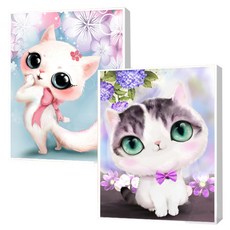 보석십자수 어린이 DIY 캔버스형 비즈공예 2종 세트 25 x 30 cm, 고양이1, 고양이4, 1세트