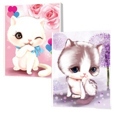 보석십자수 어린이 DIY 캔버스형 비즈공예 2종 세트 25 x 30 cm, 고양이5, 고양이6, 1세트