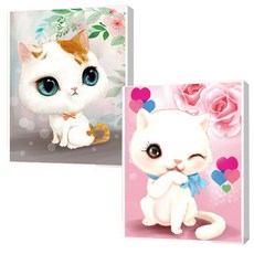 보석십자수 어린이 DIY 캔버스형 비즈공예 2종 세트 25 x 30 cm, 고양이2, 고양이5, 1세트