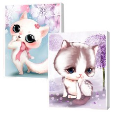 보석십자수 어린이 DIY 캔버스형 비즈공예 2종 세트 25 x 30 cm, 고양이1, 고양이6, 1세트