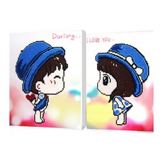 보석십자수 어린이 DIY 캔버스형 비즈공예 2종 세트 25 x 30 cm, 러브소년, 러브소녀, 1세트
