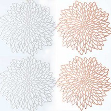 芙蓉花餐墊 2款 x 2入組, 玫瑰金 + 銀色, 40 x 40cm, 1個