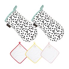 ggoom duboo 廚房手套 2p + Ring Towel 3 件套, 黑色泡泡（廚房手套），隨機發貨（環巾）, 1套