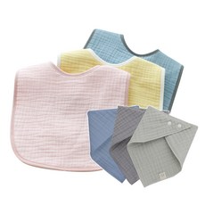 꿈두부 남아용 양면 삼중거즈 사각 턱받이 3종 + 스카프빕 3종 세트, 그레이, 민트, 블루(스카프빕), 1세트