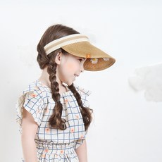 BABYLEE 孩童花朵圖案刺繡藤編空頂遮陽帽