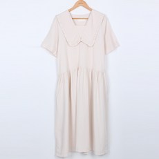 빼빼 여성용 통기성 세일러카라넥 러블리 린넨 셔링 롱원피스