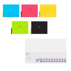 ECO Chungwoon 3片分類PP文件夾 5入+多色L型文件夾 10入, 粉色、黃色、綠色、天空、黑色（文檔）、透明（L 型支架）, 1套