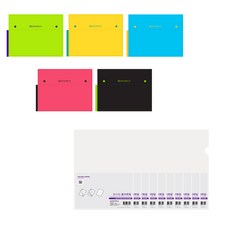 ECO Chungwoon 12片分類PP文件夾 5入+多色L型文件夾 10入, 粉色、黃色、綠色、天空、黑色（文檔）、透明（L 型支架）, 1套