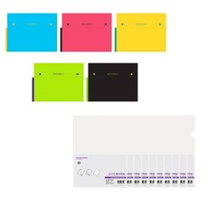 ECO Chungwoon 5片分類PP文件夾 5入+多色L型文件夾 10入, 粉色、黃色、綠色、天空、黑色（文檔）、透明（L 型支架）, 1套