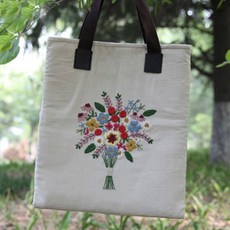 花朵刺繡包包DIY組, 1個, 淺褐色的