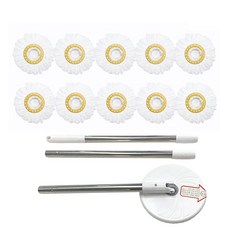 旋轉式拖把柄+白色拖把布 16cm 10入組, 1套