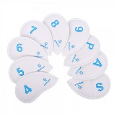 뉴즐 더블사이드 넘버 아이언 커버 9종 세트, 화이트 + 블루(자수)