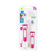 맘베이비 Learn to Brush 아기 이앓이 실리콘 칫솔 2종 세트, 핑크, 2개입, 1세트