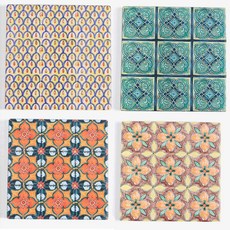 北歐設計陶瓷防滑方形隔熱墊 4入, 混色, 1套