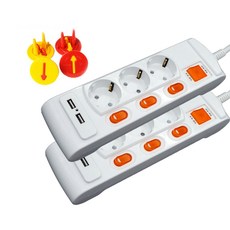 거성산업 개별스위치 3구 USB 멀티탭 1.5m + 6m + 안전커버 랜덤발송 2p 세트, 1세트