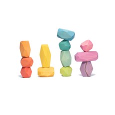 彩虹堆疊木製石塊玩具 12入, 混色