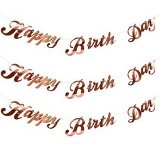 WOW PARTY KOREA 草寫字母掛旗, 玫瑰金, 3個