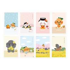 Jejuaepongdang 可愛Pongdang家族插畫明信片8款套組, 混色, 1套