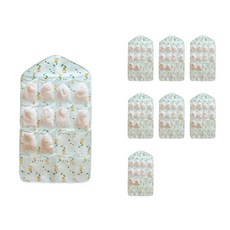 Ochiae衣架掛衣架用格子小物收納袋 黃色花朵 8入, 天藍色