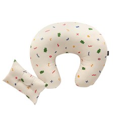 棉製C型防溢吐奶哺乳枕+枕頭組, 混色