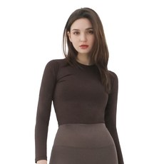 NOKJOK 女款素色瑜伽短版長袖T恤