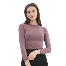 NOKJOK 女款素色瑜伽短版長袖T恤