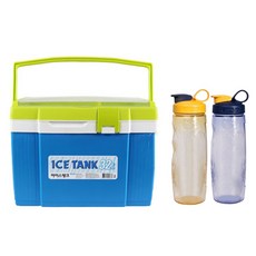 KOMAX 冰盒 32L + 便攜水瓶 600ml x 2 件套, 藍色（冰盒）、藍色、黃色（水瓶）