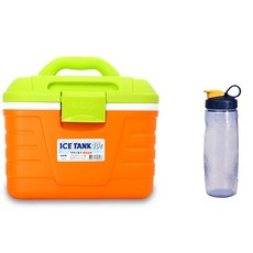KOMAX 冰盒10L+便攜水瓶600ml套組, 10L, 橙色（冰盒）、藍色（水瓶）