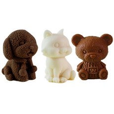 柔軟矽膠動物冰塊蠟燭兩用模具 貓咪 + 狗狗 + 熊熊 M套組, 單一顏色, 1套