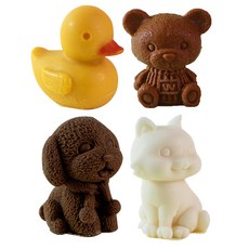 軟Q矽膠動物冰塊/蠟燭兩用模具 熊M + 鴨子 + 貓咪 + 狗狗組合, 單一顏色, 1套