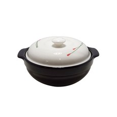 韓式傳統雙耳陶瓷砂鍋+印花鍋蓋組 1440ml, 1個, 22厘米