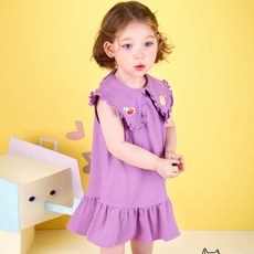 mollimelli 女童款印花荷葉邊翻領連身裙