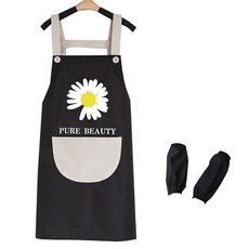 퓨어 뷰티 플라워 배색 주방 앞치마 A + 팔토시, 블랙그레이, 1세트