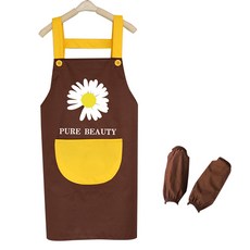 퓨어 뷰티 플라워 배색 주방 앞치마 A + 팔토시, 브라운옐로우, 1세트
