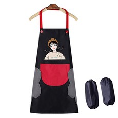 插畫繞頸撞色圍裙 C, 黑紅色, 1個