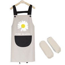 純美容花朵配色廚房圍裙 A+袖套, 1套, 灰色 黑色