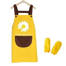 Pure Beauty 花卉配色廚房圍裙 A + 袖套, 1套, 黃棕色