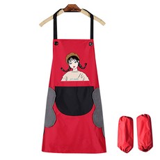 일러스트 홀터넥 배색 앞치마 C, 레드블랙, 1개