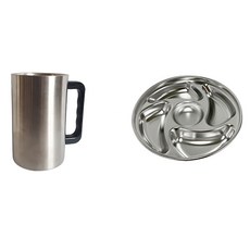 SOH不鏽鋼雙層啤酒杯 700ml+圓形托盤 5格組, 1套