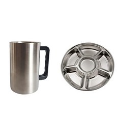 SOH不鏽鋼雙層啤酒杯 700ml+圓形托盤 6格組, 1組