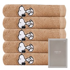Songwol 松月 史努比刺繡洗臉巾 5入+包裝盒 5入, 棕色, 5組