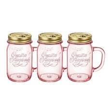 BORMIOLI ROCCO 握把玻璃罐 粉色, 415毫升, 3個