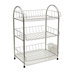 4BNK 不鏽鋼3層碗盤瀝水架, 銀色 + 白色